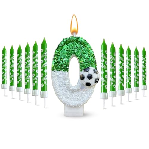 Glamifyr 13 STK Kerze 0 Geburtstag Junge,3D Geburtstagskerzen Kinder Kerzen Geburtstag Fußball kerze 0. geburtstag unge,Geburtstagskerze 0 Fußball Geburtstag Kerzen Kerze Zahl Grüne Geburtstagskerzen von Glamifyr