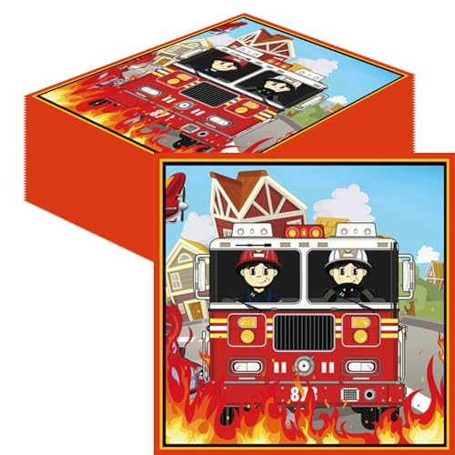 Glamifyr 40 Stk Servietten Feuerwehr Deko Kindergeburtstag, Feuerwehr Geburtstag Deko Servietten,Kindergeburtstag Feuerwehr Servietten,Feuerwehrauto Party Servietten Deko Feuerwehr Geburtstag 33x33cm von Glamifyr