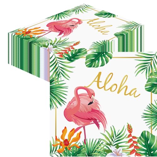 Glamifyr 40 Stück Flamingo Servietten,Servietten Flamingo Sommer Servietten Hawaii Servietten, Flamingo Papierservietten,Servietten Flamingo im Tropischen Wald, Sommer Party Tischdeko 33x33cm von Glamifyr