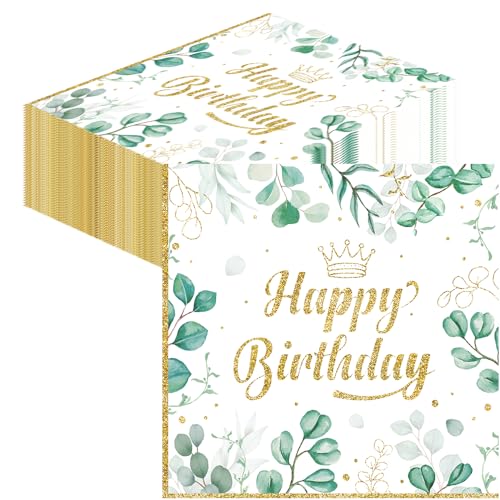 Glamifyr 40 Stück Servietten Geburtstag,Servietten Salbeigrün Servietten Eukalyptus Geburtstagsservietten Für Geburtstag Party Deko, Happy Birthday Servietten Grün,Geburtstag Servietten 33x33cm von Glamifyr