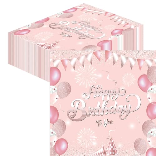 Glamifyr 40 Stück Servietten Geburtstag Frau,Servietten rosa Geburtstag Servietten,Servietten Happy Birthday Rosa Servietten 33 * 33cm,Servietten Geburtstag Mädchen Tischdeko Geburtstag Frau von Glamifyr