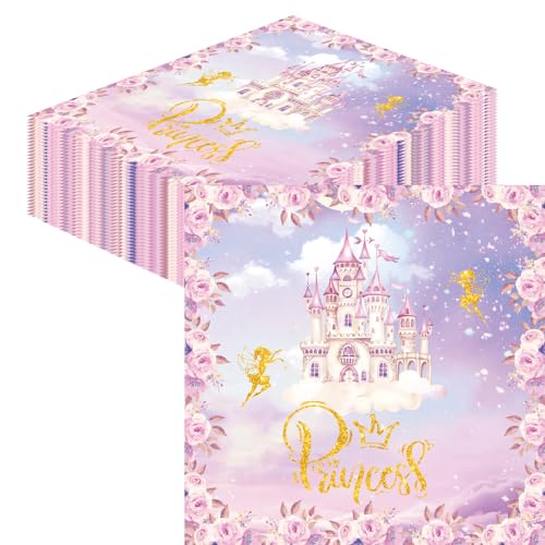 Glamifyr 40 Stk Servietten Geburtstag Mädchen Schloss prinzessin geburtstag deko,prinzessin deko kindergeburtstag Schloss Geburtstag Deko Pink Castle Prinzessin für Kinder Party Baby Shower 33 x 33 cm von Glamifyr