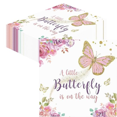 Glamify 40 STK Blumen Servietten Schmetterling,Tischdeko Geburtstag Mädchen Geburtstagsdeko Schmetterling Deko,Schmetterling Servietten Geburtstag Mädchen Frühling Deko Frühling Tischdeko 33x33cm von Glamifyr