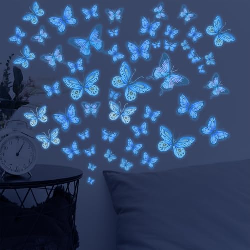 Glamifyr 48 Stück Wandtattoo Schmetterlinge Leuchtaufkleber, Wandsticker Kinderzimmer Mädchen Leuchtsticker Wandtattoo Leuchtend, Luminous Schmetterling Sticker für Schlafzimmer Kinderzimmer von Glamifyr