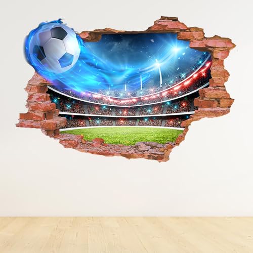 Glamifyr 3D Wandtattoo Fussball,Wandtattoo Fussball Kinderzimmer Fussball Wandtattoo,Wandtattoo Kinderzimmer Junge Durchbruch Wandaufkleber für Kinderzimmer Jungen Schlafzimmer Deko,60x40CM von Glamifyr