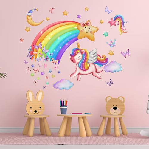 Glamifyr Wandtattoo Regenbogen Wandtattoo Einhorn,Wandtattoo Mädchen Regenbogen Wandtattoo Einhorn Wandtattoo Einhorn Mädchen,Wandsticker Kinderzimmer Mädchen Wandtattoo Kinderzimmer Wohnzimmer von Glamifyr