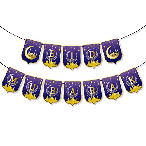 1 Set Eid-Buchstaben zum Aufhängen, Wimpelkette, Banner, Schloss, Mond, Stern, bedrucktes Papier, Kuchendekoration, Partydekoration, Kuchen von Glanhbnol