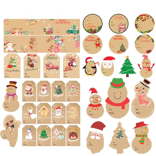 104PCS Weihnachtsetiketten Aufkleber Selbstklebende Weihnachtsnamensetiketten Für Weihnachtsgeschenkbox Süßigkeitentütendekoration von Glanhbnol