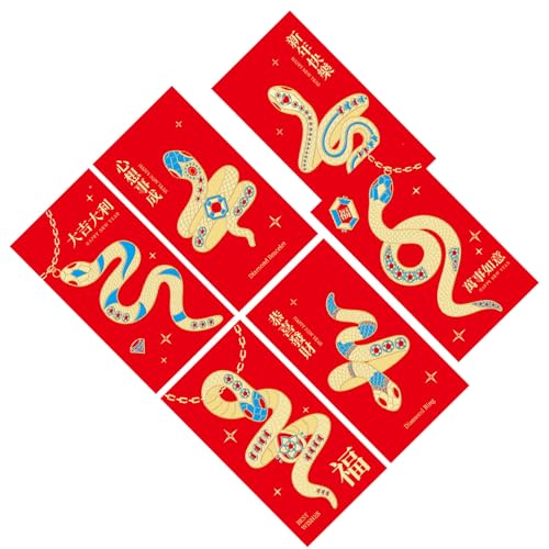 6 Stück Neujahrs Rötungspakete Traditionelle Schlangenjahr Themenumschläge Multifunktionale Chinesische Zodiacs Geldpapiertüte von Glanhbnol