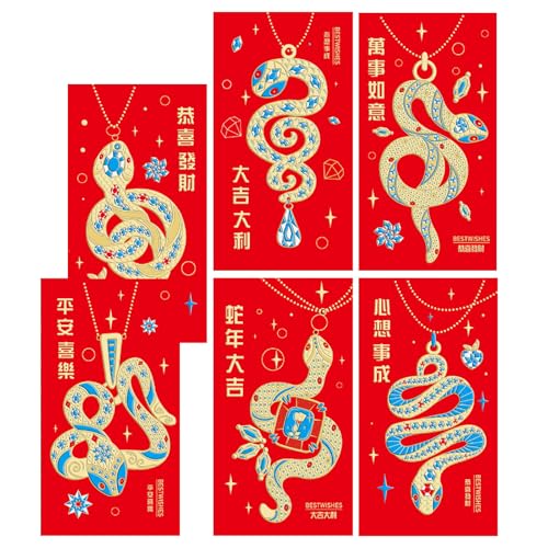 6 Stück Neujahrs Rötungspakete Traditionelle Schlangenjahr Themenumschläge Multifunktionale Chinesische Zodiacs Geldpapiertüte von Glanhbnol