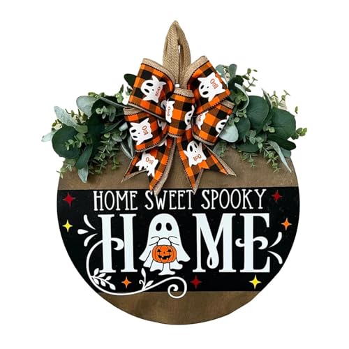 Glanhbnol Holzschild mit Halloween-Motiv, Dekoration für den Urlaub, stilvoller Anhänger für Haustür, Erntedank-Dekorationen von Glanhbnol