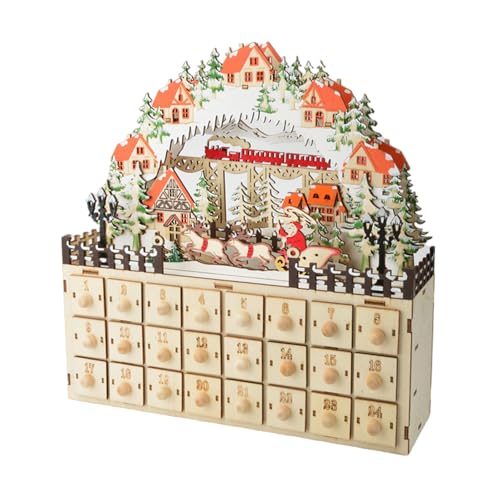 Glanhbnol Holzschrank Adventskalender Festival Holz Adventskalender Mit 24 Schubladen Und LED Szene Für Weihnachtsdekoration von Glanhbnol