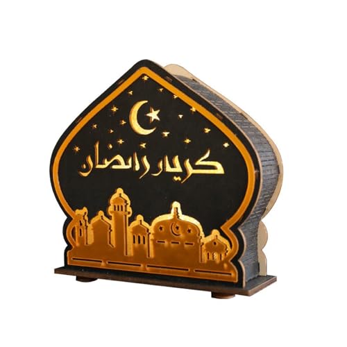 Glanhbnol Kreatives Eid-Mubaras-Schild, Dekoration mit Licht, Tischdekoration, exquisite Moschee für Bücherregal, Tischdekoration von Glanhbnol