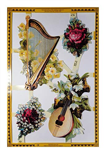 Glanzbilder A76 Musik Blumen Harfe Banjo Gitarre Posiebilder Deko Mamelok 142 von Glanzbilder