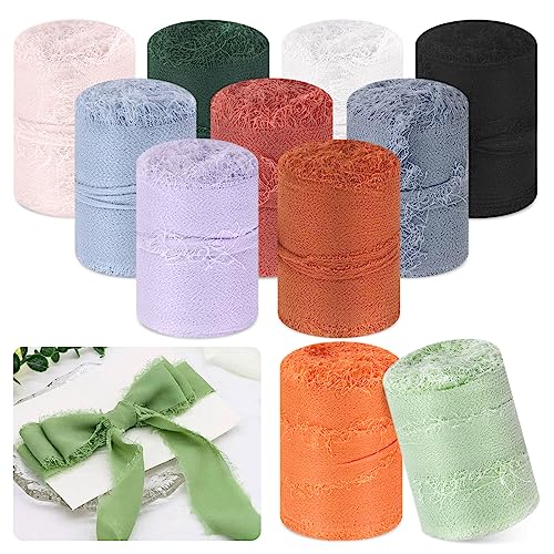 Glarks 1 Roll Chiffon Ribbon 1.37Inch x 11Yard Handmade Fringe Silk Ribbon Frayed Ribbons for Gifts Wrapping Weddings (11Color) von Glarks