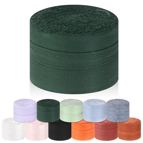 Glarks 1 Roll Chiffon Ribbon 1.37Inch x 11Yard Handmade Fringe Silk Ribbon Frayed Ribbons for Gifts Wrapping Weddings (Dark Green) von Glarks