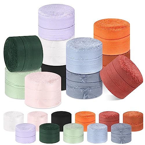 Glarks 1 Roll Chiffon Ribbon 1.37Inch x 11Yard Handmade Fringe Silk Ribbon Frayed Ribbons for Gifts Wrapping Weddings (Light Green) von Glarks