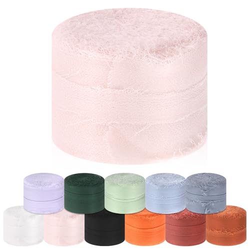 Glarks 1 Roll Chiffon Ribbon 1.37Inch x 11Yard Handmade Fringe Silk Ribbon Frayed Ribbons for Gifts Wrapping Weddings (Light Pink) von Glarks