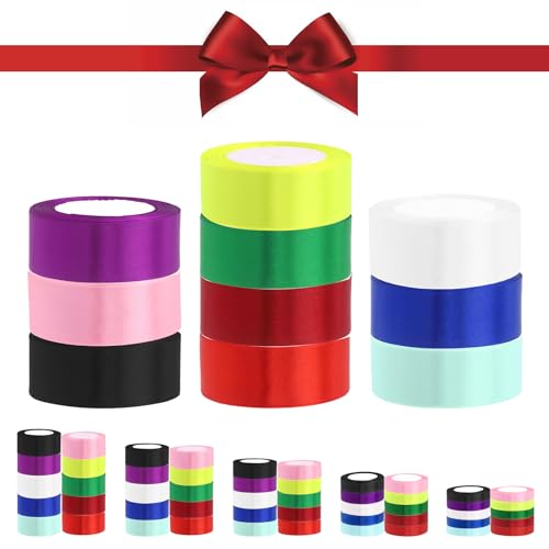 Glarks 10 Rolls 1 Inches x 25 Yards Satin Ribbons Set, 10 Colors Double Faced Polyester Fabric Ribbon Roll Fabric Satin Ribbon for Gifts Wrapping Hair Bows Flower Packaging Party Wedding Decoration von Glarks