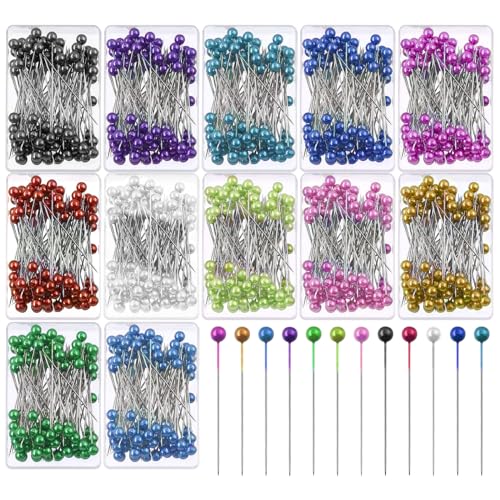 Glarks 1200Pcs 1.5 Zoll Nähstifte, gerade Stifte mit farbigen Köpfen 12-Farben Pearlized Ball Head Quilting Pins für Dressmaker, Schmuck DIY Dekoration von Glarks