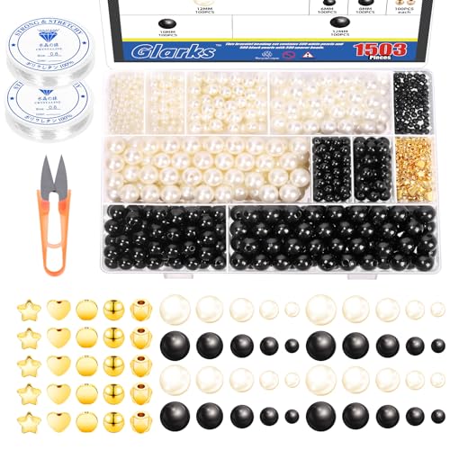 Glarks 1503Pcs Pearl Beads and Gold Spacer Beads Assortment Kit with Elastic String, Scissors Gold Bracelet Beads DIY Kit for Bracelets and Jewelry Making, Crafts Gifts von Glarks