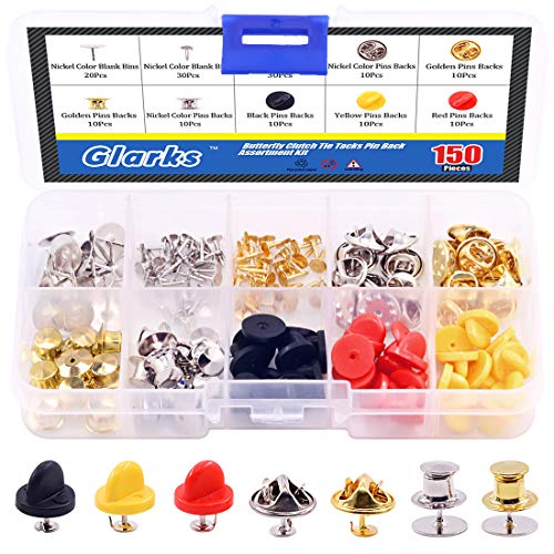 Glarks 150Pcs 3 Style Clutch Tie Tacks and Plastic Pin Back with Blank Pins for Lapel Pins, Service Bars, Jewelry Making and DIY Craft von Glarks