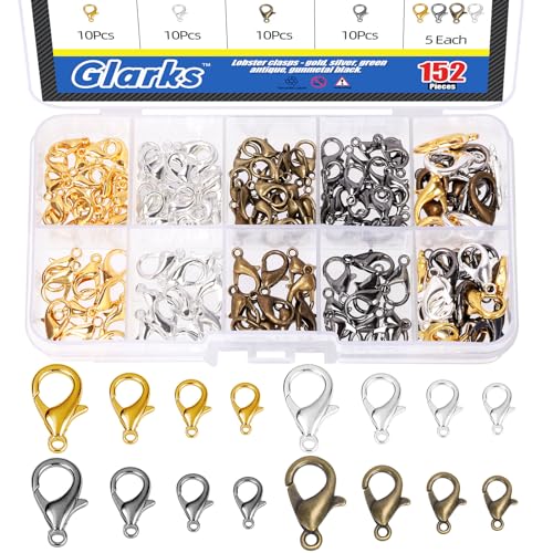 Glarks 152Pcs 12mm 14mm 16mm 18mm Zinc Alloy Lobster Claw Clasps Sliver Gold Bronze Gun-Black DIY Necklace Fastener Hook for Bracelet Necklace Jewelry Making von Glarks