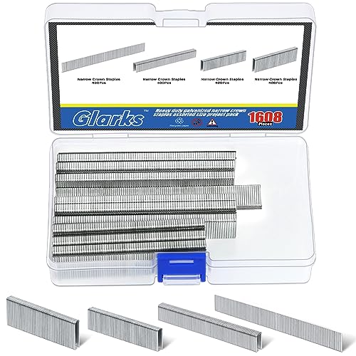 Glarks 1608Pcs 18 Gauge Narrow Crown Staples, 3 Sizes Galvanized Crown Narrow Staples Assortment Kit and 5/8" Brad Nails for DIY Home Improvement (Silver) von Glarks