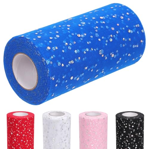 Glarks 1Pcs 15CM x 50Yards (150FT) Glitter Tüll Rollen, Royal Blue Sparkling Tüll Spule Band Paillette Tüll Netzgewebe für DIY Tutu Rock Hochzeit Geburtstag Baby Dusche von Glarks