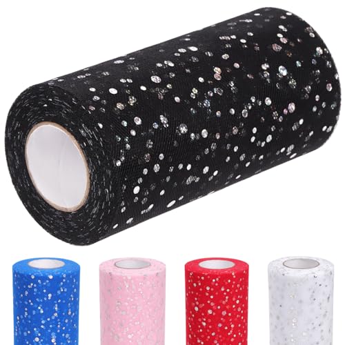 Glarks 1Pcs 15CM x 50Yards (150FT) Glitter Tüll Rollen, schwarz funkelnde Tüll Spule Band Paillette Tüll Netzstoff für DIY Tutu Rock Hochzeit Geburtstag Baby Dusche von Glarks