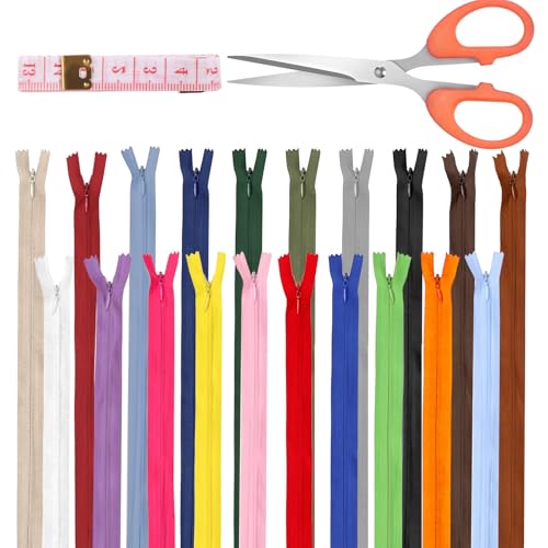 Glarks 22pcs 50cm Nylon unsichtbare Reißverschlüsse, 20-Farben Nylon unsichtbarer Reißverschluss Bulk, unsichtbare Nylon Coil Reißverschlüsse mit Werkzeugen für das Nähen von Handwerk von Glarks