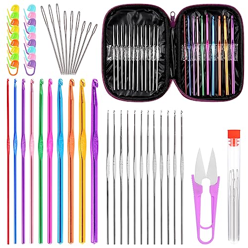 Glarks 29Pcs Crochet Kit, 2-6mm Ergonomic Crochet Hooks, Yarn Needles, Stitch Markers, Large-Eye Blunt Needles with Case Assortment Kit (53) von Glarks