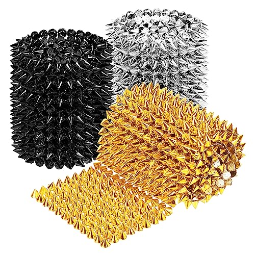 Glarks 3 Yards Nähen Stich auf Spike Stud Bullet Cone Flatback Nieten Punk Rock Trim Perlen Kunststoff Trim Mesh Perlen für DIY Lederhandwerk, Kleidung, Party Dekoration (Gold, Silber, Schwarz) von Glarks