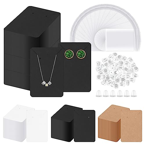 Glarks 300 Stück Ohrringkarten mit Ohrringverschlüssen und selbstverschließenden Beuteln, 9x6 cm, schwarze Ohrring-Displaykarten, Ohrringhalter, baumelnde Schmuck-Display, Ohrring-Verpackung von Glarks