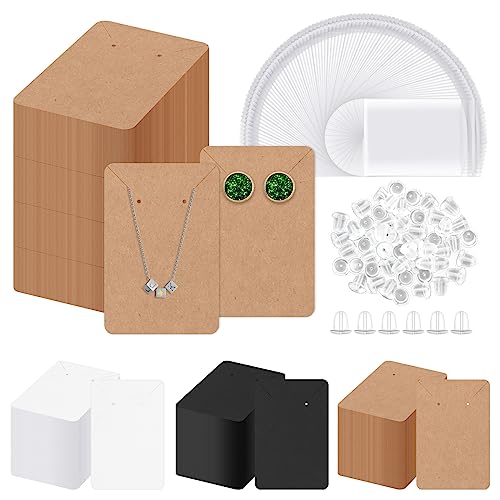 Glarks 300Pcs Earring Cards with Earring Backs and Self-Sealing Bags Kit, 9 x 6 cm Brown Earring Display Cards Earring Holder Cards for Stud Earrings Dangle Jewelry Display Earring Packaging von Glarks