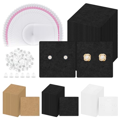 Glarks 400Pcs Earring Cards with 6 Holes Earrings Hanging Tags, 2 Inch Black Earring Display Cards, Kraft Earring Cards Holder for Stud Earrings Dangle Jewelry Display Earring Packaging von Glarks