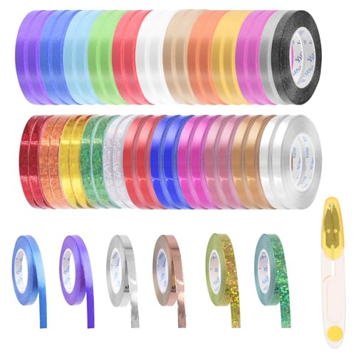 Glarks 49pcs 525Yards Curling Ribbons Set 3 Stile Multi Farben 1/5" Breite Crimped Curling Ribbon Metallic Curling Ballon Ribbon Geschenkverpackung Band Weihnachtsband mit Schere von Glarks