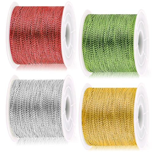 Glarks 4Rolls 109Yards Metallic Cord String Set, 4-Farben Nicht Stretch Thread Schmuck Craft String für Craft Making Gift Wrapping Armband Herstellung Schmuck Making Thread von Glarks