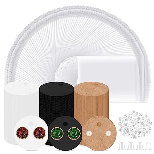 Glarks 800Pcs Round Earring Cards with Earring Backs and Self-Sealing Bags Kit, 4 cm 3 Colors Earring Display Cards Earring Holder Cards for Stud Earrings Dangle Jewelry Display Earring Packaging von Glarks