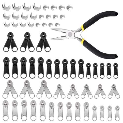 Glarks 85pcs #3#5#8 Reißverschluss Reparatur Kits Beinhaltet Metall Zipper U Form Top Stops Bottom Stopper mit 1pcs scharf-Nasen Zange, Reißverschluss Slider Zipper Pull Ersatz Zip Fixer Teil von Glarks