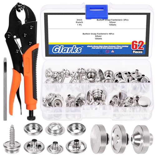 Glarks Heavy Duty Snap Fastener Pliers Snap Setter Tool with 70Pcs 20 Sets Stainless Steel Marine Grade Boat Cover Snap Button Fastener Kit for Repairing Boat Covers, Canvas, Tarp and Fabric von Glarks