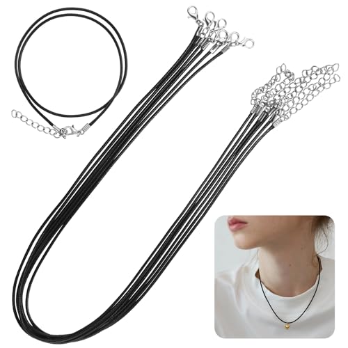 GlasFlength Lederband Kette mit Verschluss 45cm, 6 Stück Halskette 1.5 mm für DIY Halskettenschnur für Damen Herren Lederbänder für Ketten für Armband Schmuckherstellung Zubehör, Schwarz von GlasFlength