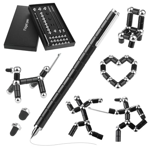 GlasFlength Magnetstift Fidget Pen, Lustige Magnet Stift Schwarz Magnetischer Kugelschreiber Gravity Pen Geschenke Coole Gadgets für Männer Frauen Kinder Teenager Weihnachten Geburtstagsgeschenk von GlasFlength