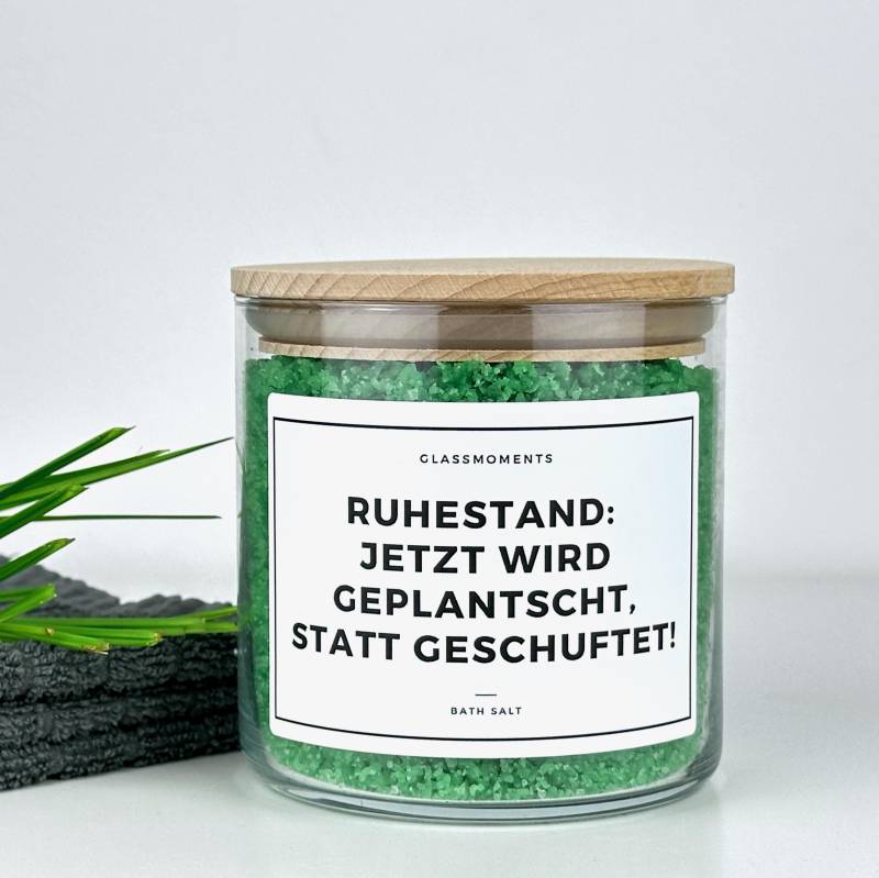 Badesalz Behälter Mit Lustigem Spruch | Glas, Holzdeckel Geschenk Ruhestand Rente Pension Lustiges Abschiedsgeschenk Kollege Kollegin von GlassMomentsDE