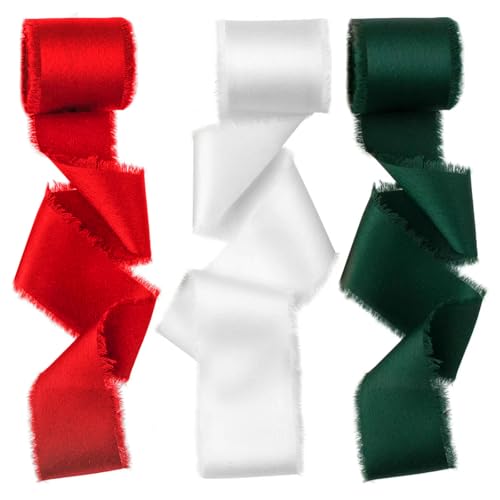 Handgefertigt Chiffonband Schleifenband, 3 Farbe Seide wie Fransenstoffband Ausgefranste Kanten Satinbänder 4 cm x 13,5 m für Hochzeit, Blumensträuße, Verpackung, Home DIY Handarbeiten Dekoration von GlauStalos