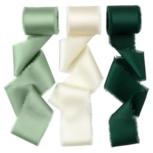 Handgefertigt Chiffonband Schleifenband, 3 Farbe Seide wie Fransenstoffband Ausgefranste Kanten Satinbänder 4 cm x 13,5 m für Hochzeit, Blumensträuße, Verpackung, Home DIY Handarbeiten Dekoration von GlauStalos