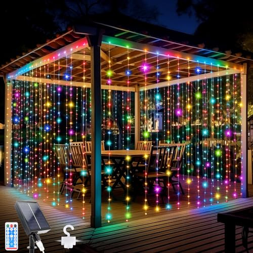 Glaxcidy Lichtervorhang Innen 3mx3m, 300 LEDs Solarvorhang Licht 8 Modi mit Fernbedienung, Wasserdichte Lichterkette Gardine für Innen Deko, Weihnachten, Schlafzimmer, Party, Hochzeit von Glaxcidy