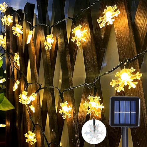 Glaxcidy Solar Lichterkette Aussen, 22.9 Ft 50 LEDS Schneeflocke Lichterketten, 8 Modi und Wasserdicht Outdoor Lichterkette, Solar Weihnachtslichter für Garten Weihnachtsbaum Party Hochzeit von Glaxcidy