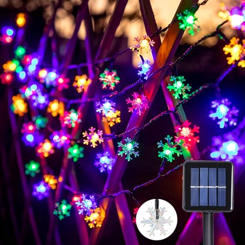 Glaxcidy Solar Lichterkette Aussen, 22.9 Ft 50 LEDS Schneeflocke Lichterketten, 8 Modi und Wasserdicht Outdoor Lichterkette, Solar Weihnachtslichter für Garten Weihnachtsbaum Party Hochzeit von Glaxcidy