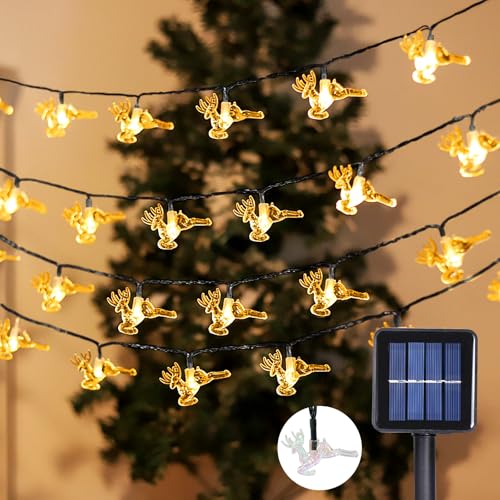 Glaxcidy Solar Lichterkette Aussen, 22.9 Ft 50 LEDS Weihnachtselch lichterkette, 8 Modi und Wasserdicht Outdoor Lichterkette, Solar Weihnachtslichter für Garten Weihnachtsbaum Party Hochzeit von Glaxcidy